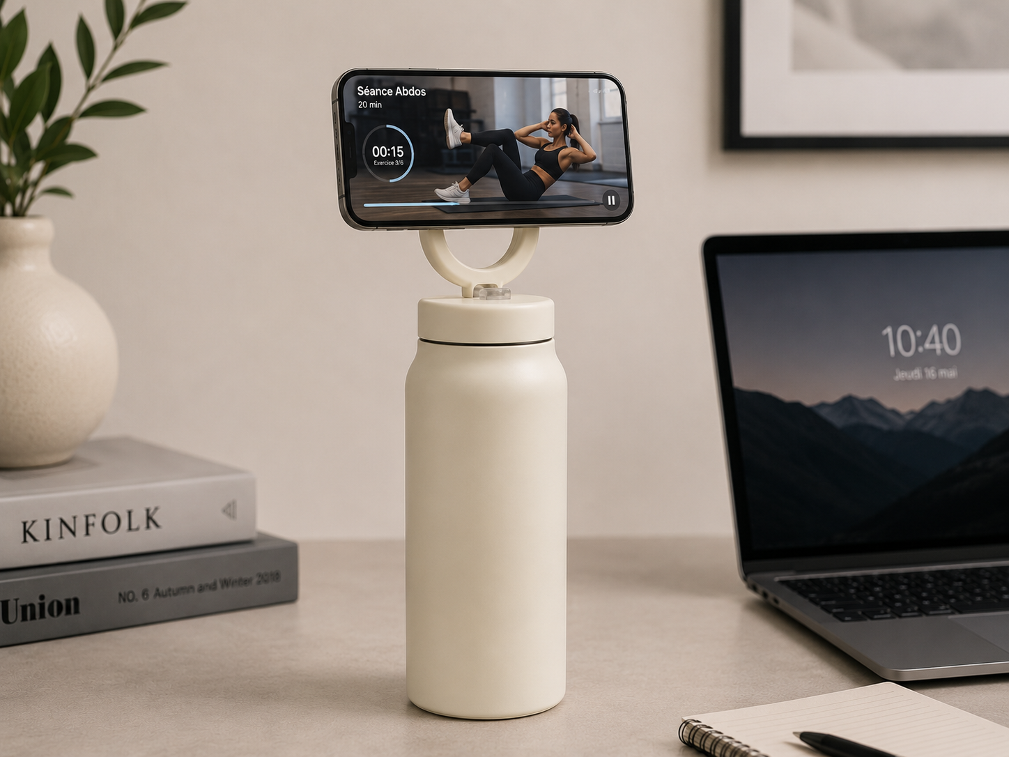 Bouteille d'eau magnétique personnalisée de 24 oz avec paille rabattable