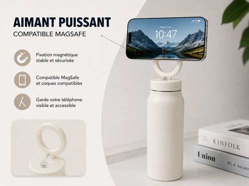 Bouteille d'eau magnétique personnalisée de 24 oz avec paille rabattable